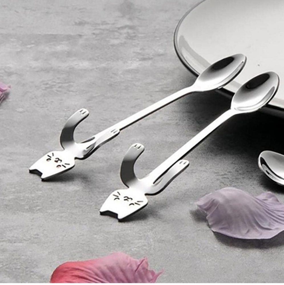 Set of Two Silver Cat Hanging Coffee/Tea Stirrer
